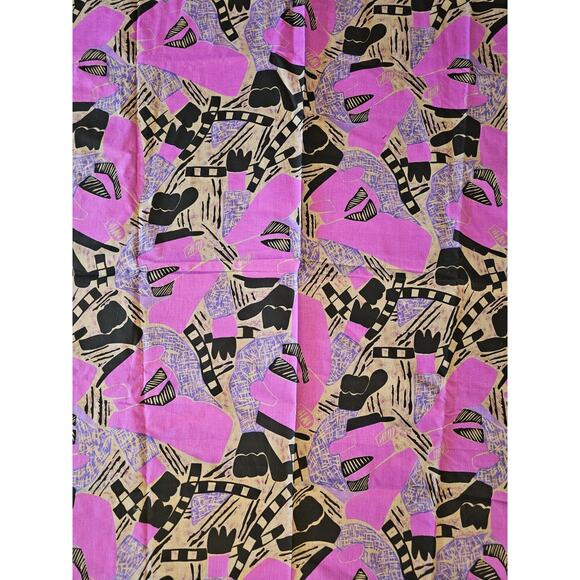 Vintage Batik Fabric 80s 90”x43” Cotton Modern Abstract Pink Black Purple 2.5 Yd - Picture 1 of 4
